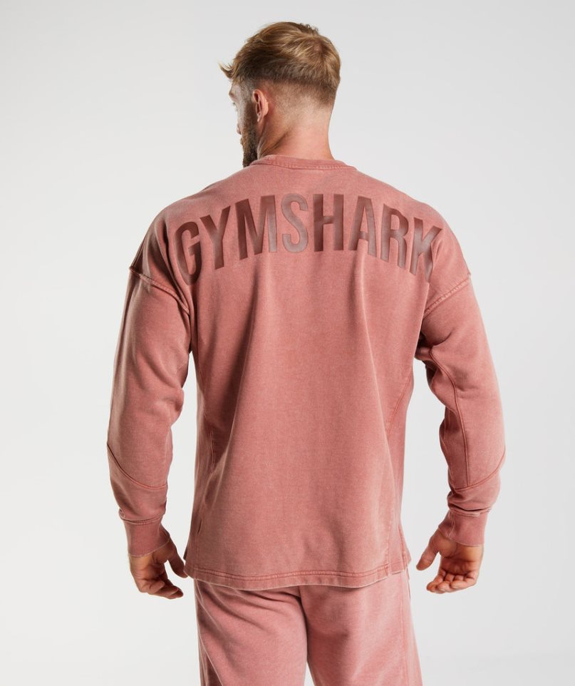 Men\'s Gymshark Power Washed Crew Sweatshirts Rose | CA 3A5876